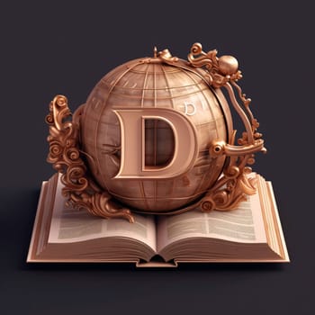 Graphic alphabet letters: Vintage alphabet on the book. Letter D. 3d render