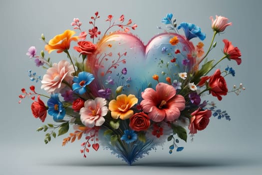 big Valentine card with colorful flowers .