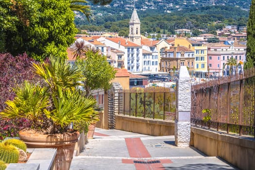 Town of Sanary sur Mer view from hill walkway, south France