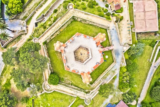 Saint Tropez fortress aerial view, famous tourist destination on Cote d Azur, Alpes-Maritimes department in southern France