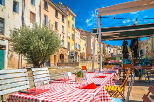 Aix En Provence scenic colorful restaurant street view, southern France