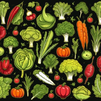 A mesmerizing composition of various vegetables showcases their natural beauty and diverse flavors on a captivating black background.