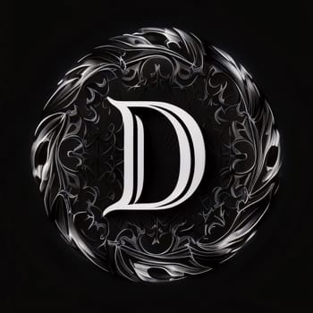 Graphic alphabet letters: Luxury letter D in the form of an ornament on a black background