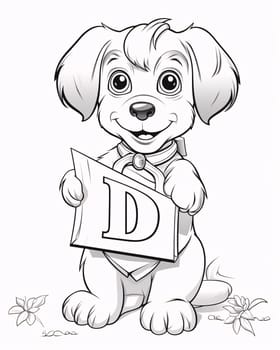 Graphic alphabet letters: Illustration of a Cute Puppy Holding a Letter D.