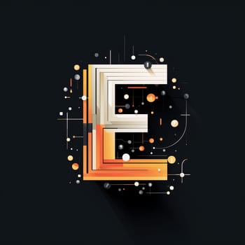 Graphic alphabet letters: Colorful geometric composition with letter E in the center. Vector illustration