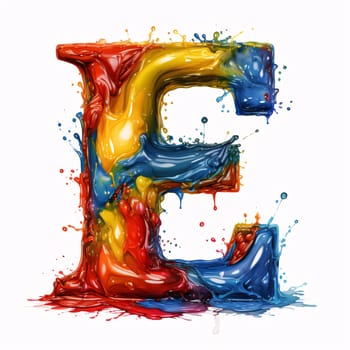 Graphic alphabet letters: Letter E of the alphabet made of multi-colored paint splashes