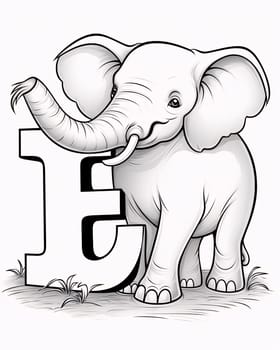 Graphic alphabet letters: Elephant with the letter E. Vector illustration for your design.