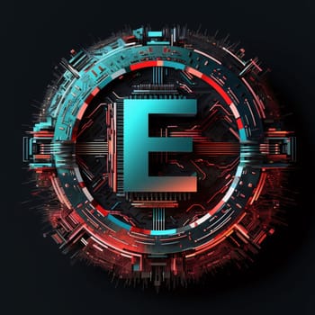 Graphic alphabet letters: Futuristic letter E on a dark background. 3d rendering