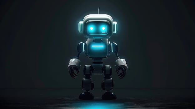 A robot is standing on a black surface.