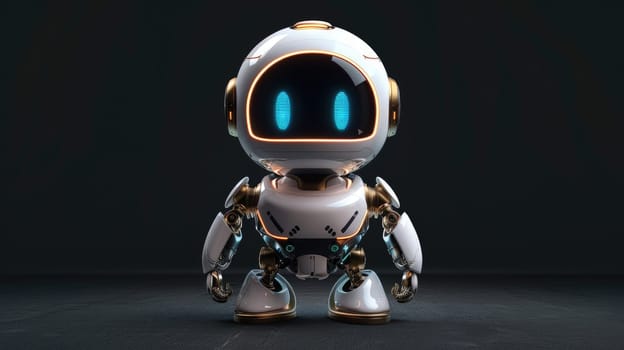 A robot is standing on a grey surface.