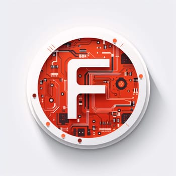 Graphic alphabet letters: Circuit board with letter F. Technology background. Vector illustration.