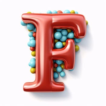 Graphic alphabet letters: Alphabet letter F filled with bubble gum balls. 3D Rendering
