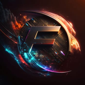 Graphic alphabet letters: futuristic letter F in space, computer generated abstract background, 3D rendering