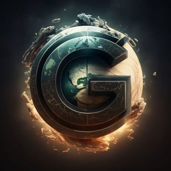 Graphic alphabet letters: Earth planet with the letter G in the center. 3D rendering