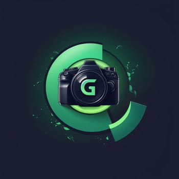 Graphic alphabet letters: Vector illustration of a retro camera with the letter G on the green circle.