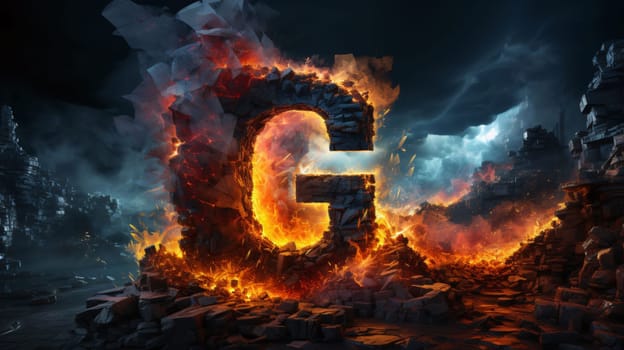 Graphic alphabet letters: 3d illustration of the letter G in the form of fire.