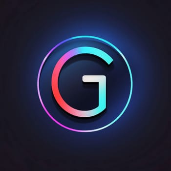 Graphic alphabet letters: Glowing blue and pink neon letter G in circle, vector illustration