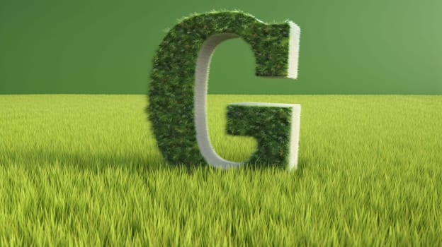 Graphic alphabet letters: 3d rendering of letter G in green grass. Lettering is made of grass.