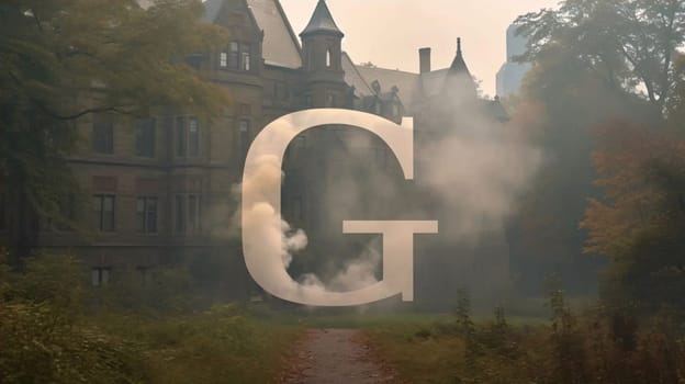 Graphic alphabet letters: Graphic representation of german gothic letter g in the fog