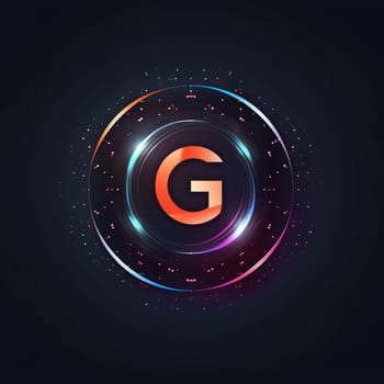 Graphic alphabet letters: G letter logo in circle with glowing lights effect. Vector illustration.