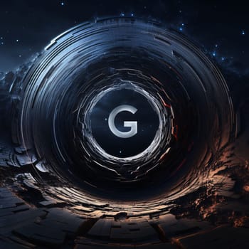 Graphic alphabet letters: G letter symbol on abstract space background. 3D Rendering.