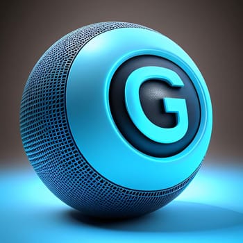 Graphic alphabet letters: 3D Illustration of a Blue Ball with Letter G on a Grey Background