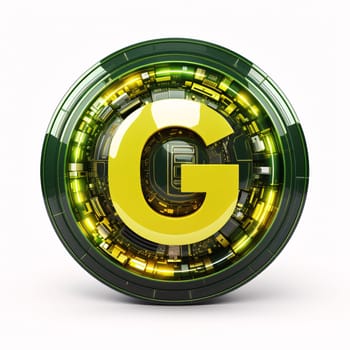 Graphic alphabet letters: 3d yellow letter g on a white background. 3d rendering