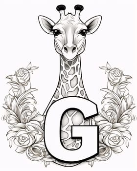 Graphic alphabet letters: Giraffe letter G for coloring book. Vector Illustration.