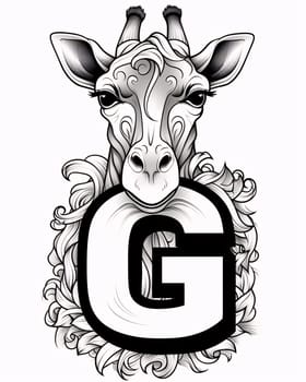 Graphic alphabet letters: Giraffe head with letter G for t-shirt design.