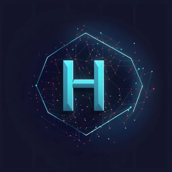 Graphic alphabet letters: H letter in futuristic polygonal style on dark blue background.