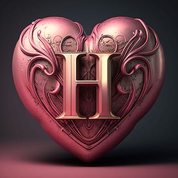 Graphic alphabet letters: Heart with the letter H. 3D illustration, 3D rendering.
