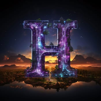 Graphic alphabet letters: Futuristic letter H in outer space. Futuristic font.