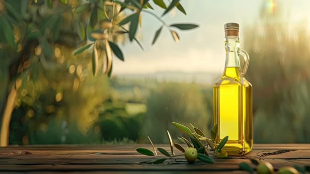 Olive oil bottle ad background with copyspace, vegetable oil commercial produce, food industry and retail concept