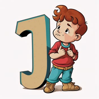 Graphic alphabet letters: Cartoon character of a boy with letter J. Vector illustration.