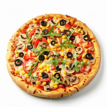 Pizza isolated on white background, online delivery from pizzeria, take away and fast food concept