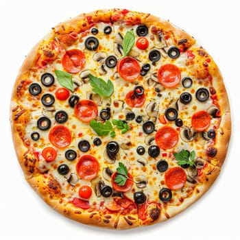 Pizza isolated on white background, online delivery from pizzeria, take away and fast food concept
