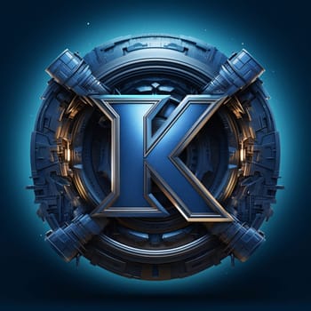 Graphic alphabet letters: letter K in futuristic style on dark blue background - 3d illustration