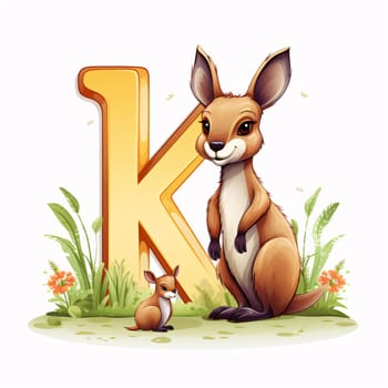 Graphic alphabet letters: Animal alphabet letter K with kangaroo and squirrel. Vector illustration.