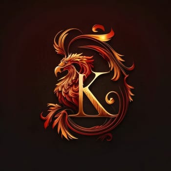 Graphic alphabet letters: The letter K in the form of a rooster. Vector illustration.