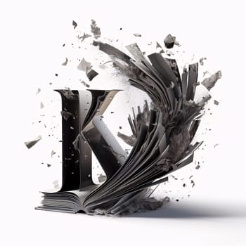 Graphic alphabet letters: Broken black letter K isolated on white background. 3d rendering
