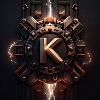 Graphic alphabet letters: Letter K on a dark background. 3d rendering, 3d illustration.