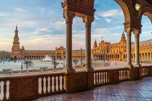 Panoramic view of Plaza de Espana in Seville, Andalusia, Spain