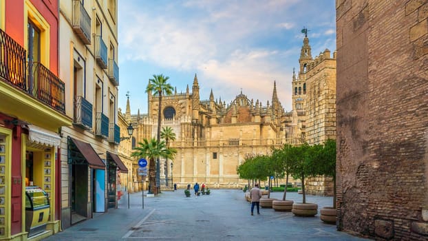 Giralda tower and Seville Cathedral in downtown Spain