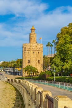 View of Golden Tower or Torre del Oro of Seville, Andalusia in Spain