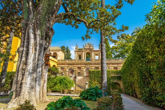 Exterior and garden of Real Alcazar Destination in  Sevilla, Spain