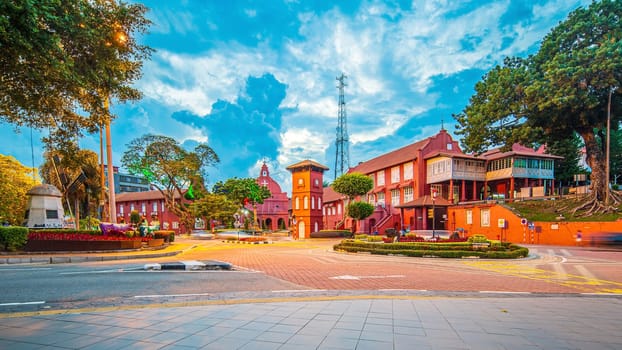 The oriental red building in Dutch Square, Melaka, Malacca, Malaysia at night