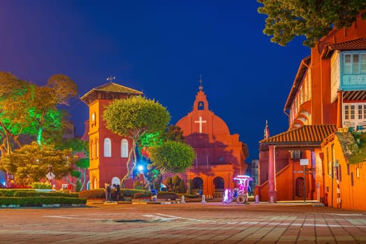 The oriental red building in Dutch Square, Melaka, Malacca, Malaysia at night