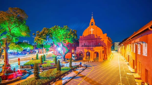 The oriental red building in Dutch Square, Melaka, Malacca, Malaysia at night