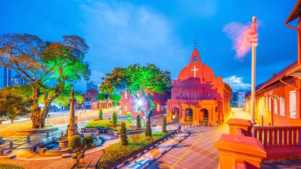 The oriental red building in Dutch Square, Melaka, Malacca, Malaysia at night