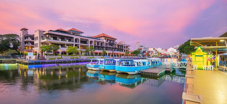 The old town of Malacca, Melaca and the Malacca river. UNESCO World Heritage Site in Malaysia at twilight